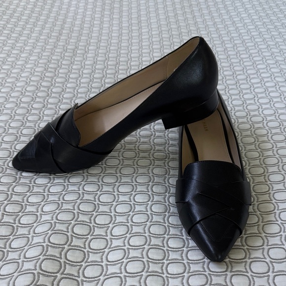 Cole Haan Black Pointed Leather Weave Flats - Picture 2 of 4